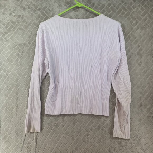 Jessica Ash Womens L Top White Cardigan Mother of Pearl Buttons Rib Knit Fitted - Picture 12 of 16